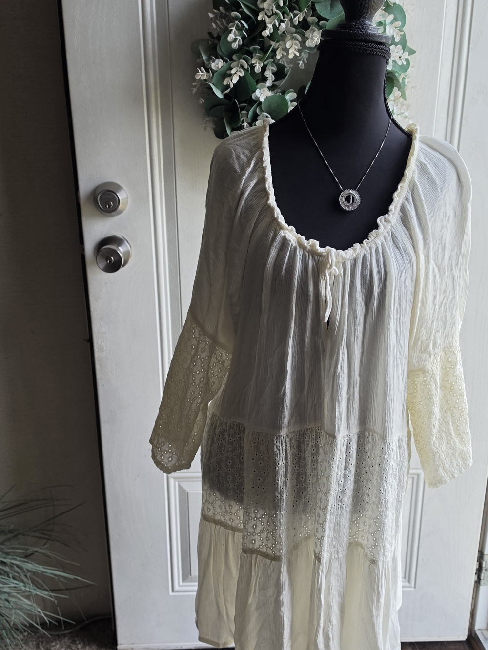 Sperry Cream Eyelet-Trim Midi Dress